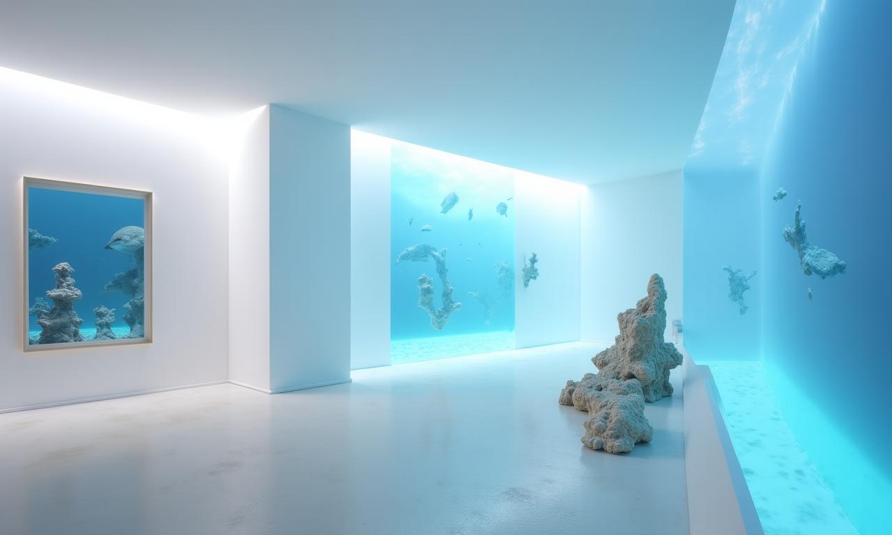 Galleria d'arte moderna con installazioni marine