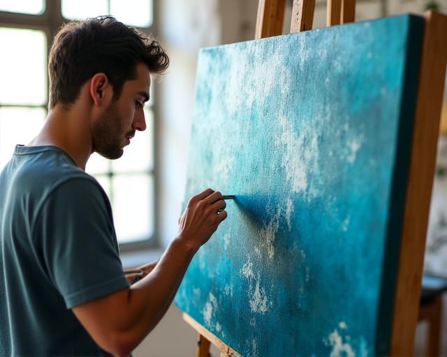 Un artista che lavora su una scultura marina